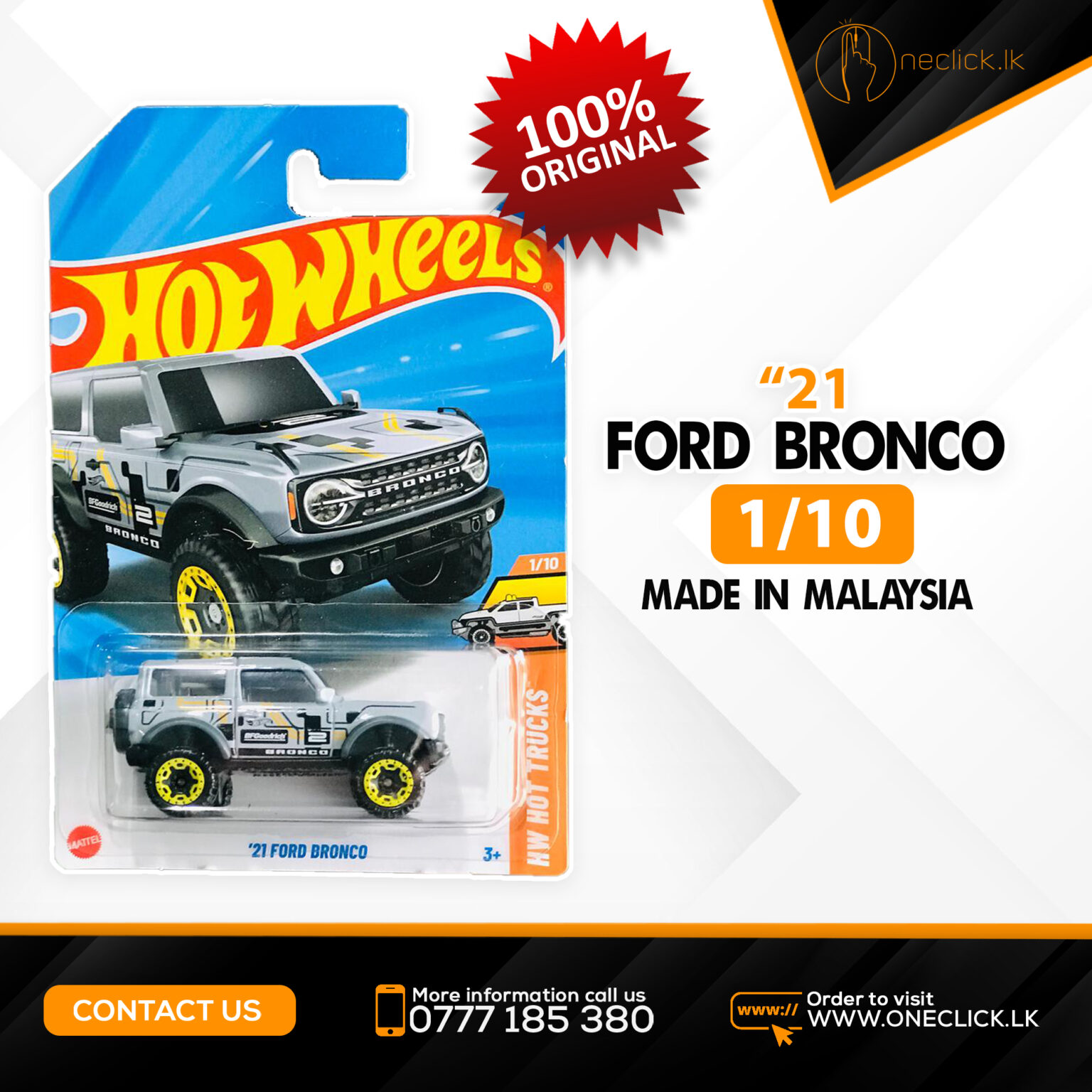 Voiture Miniature Hot Wheels - Ford Bronco 2021 - Série HW Hot Trucks - Modèle 20/250 - Neuf