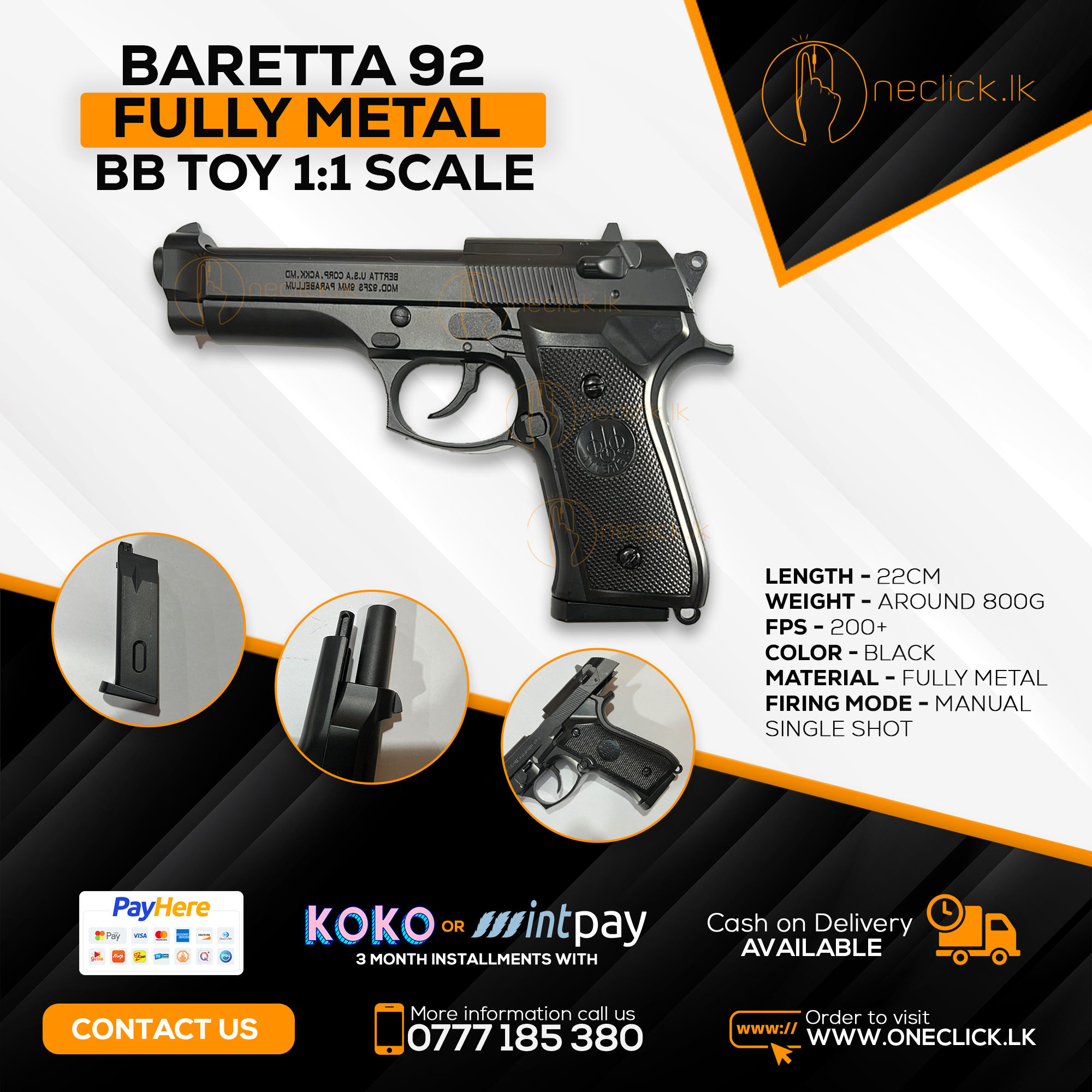 XY Beretta Metal manual toy gun (1:1 Scale)